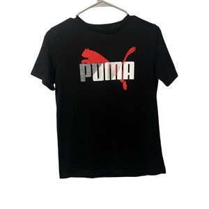 Puma Boys Youth Graphic T Shirt Black Red Short Sleeve Athletic Logo Size Large